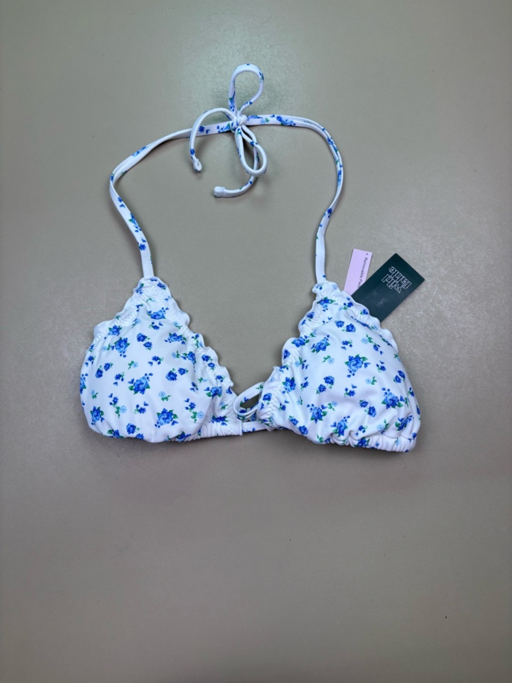 Wild Fable Bikini Top M Blue Floral Triangle Tie Halter NWT